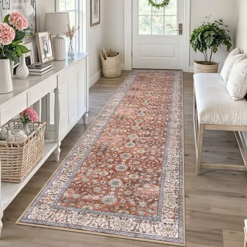 KUTA Vintage Washable Runner Rug, 2.6x10 Red Clay Runners for Hallways by KUTA