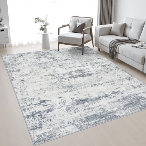 5x7 Area Rug Living Room: Modern Washable Soft Carpet Blue Grey by FXRHLP