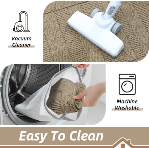 BEQHAUSE Kitchen Rugs Set of 2 Non Slip Washable 24"x36"+24"x60", Beige - Image 5