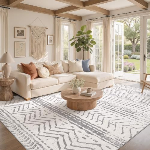 Nakagishi Boho 5x7 Area Rug Living Room Rugs Machine Washable Grey White - Image 2