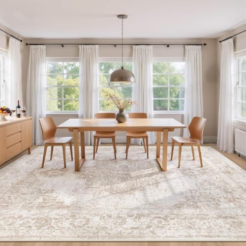 Area Rug 8x10 Vintage Rug: Large Washable Indoor Medallion Rugs Low Pile Distressed Floor Carpet Retro Accent Rug for Living Room Bedroom Kitchen Dining Table Home Office(Beige, 8'x10') - Image 3