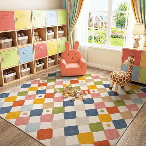 jinchan 8x8 Square Area Rug Washable Kids Carpet Colorful Classroom Playmat by JINCHAN