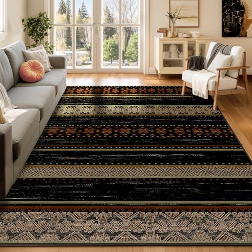 5x7 Washable Area Rugs for Living Room Boho Bedroom Rug Colorful/Black by BESTSWEETIE