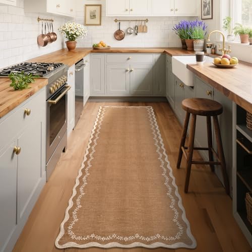 GarveeHome 2.5x8 Scalloped Washable Runner Rug Non Slip Hallway Kitchen Rug by GarveeHome