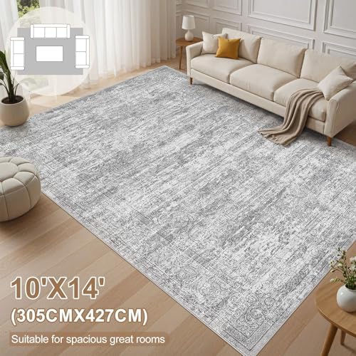 DMOYEST Area Rug Living Room Rugs - 10x14 Abstract Large Soft Indoor Washable Rug Neutral Modern Low Pile Carpet for Bedroom Dining Room Farmhouse Home Office - Vintage Grey - Image 3