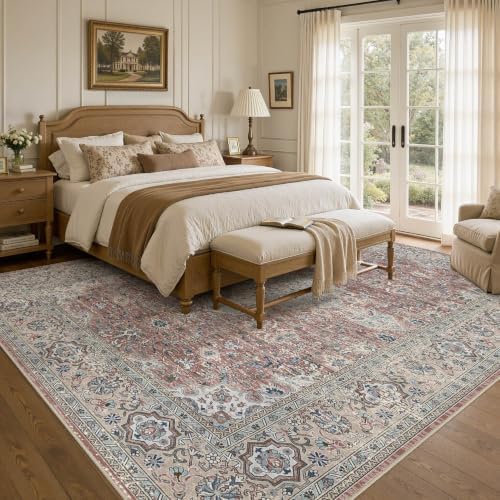 UERMEI 8x10 Area Rug for Living Room Washable Vintage Pink Brown Carpet - Image 2