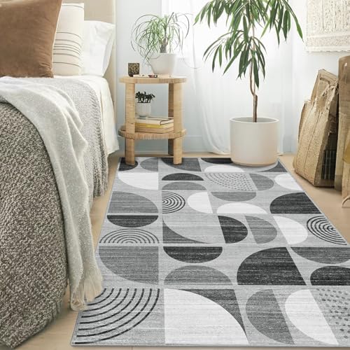 MUJOO 3x5 Rug Washable,Black and Grey Area Rugs Non Slip Modern Abstract - Image 2