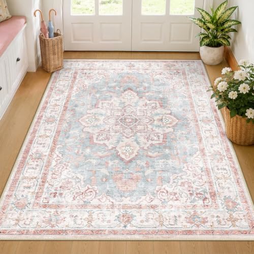 CAPALOCA 3x5 Washable Nursery Girls Low Pile Area Rug Pink Blue by CAPALOCA