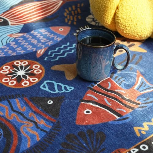 jinchan 2x3 Coastal Area Rug Washable Kids Rug Colorful Ocean Fish Mat Blue - Image 3