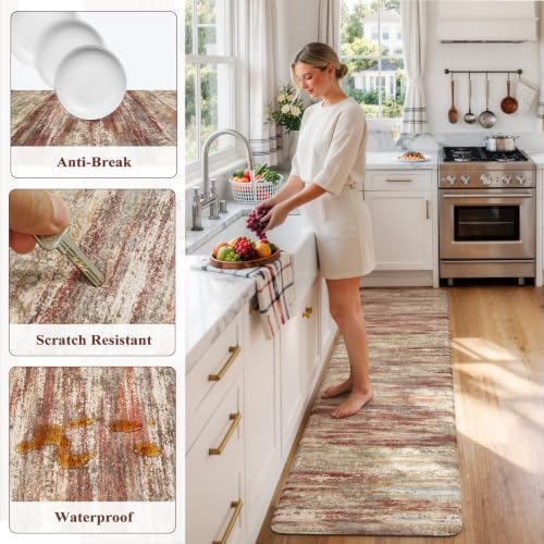 KIMODE Kitchen Mats for Floor Cushioned Anti Fatigue,Red Brown Runner Rugs - Image 6