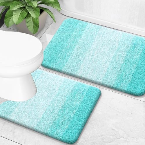 OLANLY Micorfiber Bathroom Rug Set 2 Piece, Soft Absorbent Bath Mats, Teal by OLANLY
