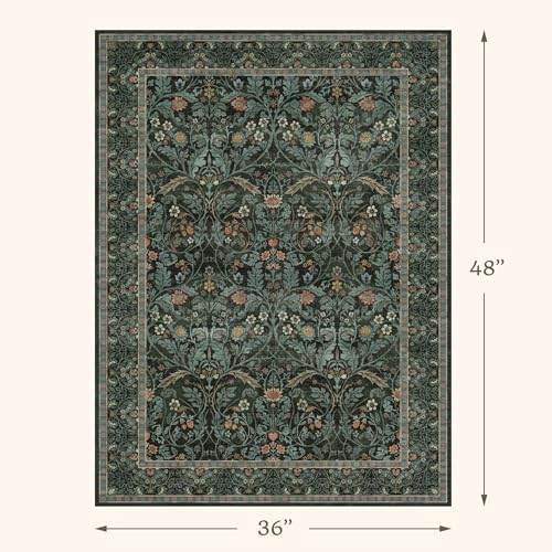 Farmhouse 3x4 Rug for Entryway Indoor, Non Slip Dark Green Washable Kitchen Floor Mats, Low Pile Funky Bedroom Carpet, Dark Academia Rug - Image 2
