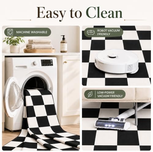 4x6 Checkered Rug for Living Room, soft Low Pile black and white Area Rugs - Image 5