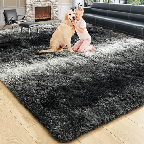 6x9 Large Black and White Fluffy Area Rug Non-Slip for Living Room Bedroom by ModernHomeDecor
