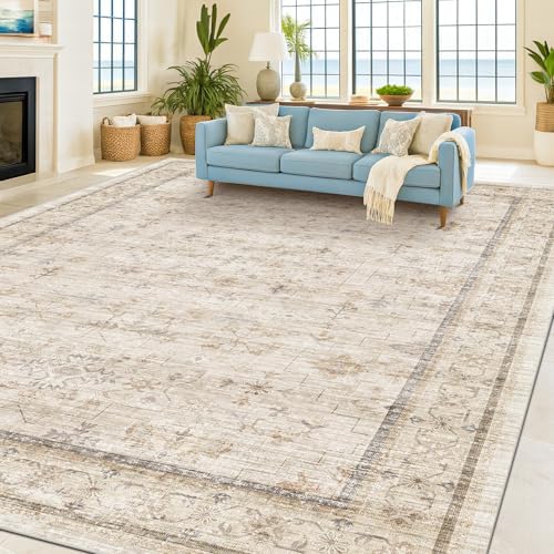 Hazo Haus Washable Ivory Living Room Rug, 8x10 Non Slip Area Rugs for Bedroom, Dinning Room Under Table Low Pile Neutral Farmhouse Vintage Foldable Decor - Image 6