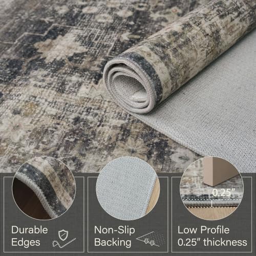 Modern 8x10 Charcoal and Beige Area Rug for Living Room, Washable Farmhouse Boho Rug for Bedroom, Distressed Oriental Geometric Design, Stain Resistant Low Pile Non-Slip Ultra Soft, Moody Décor - Image 4