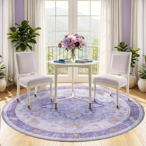 RELEANY Washable Area Rug, Round 5ft, Purple - Image 3