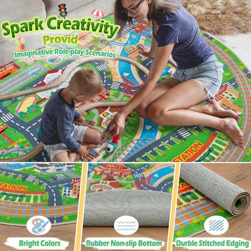 Car Rug Play Mat for Kids, 72" Round Playmat for Kid Bedroom - Image 5