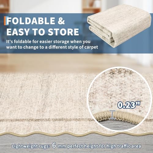 GarveeHome Scalloped Washable Rug 9x12 Area Rug for Bedroom Non Slip, Beige - Image 7
