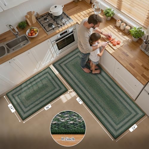 HEBE Faux Jute Kitchen Rugs Set of 2, Washable Kitchen Mats for Floor - Image 2