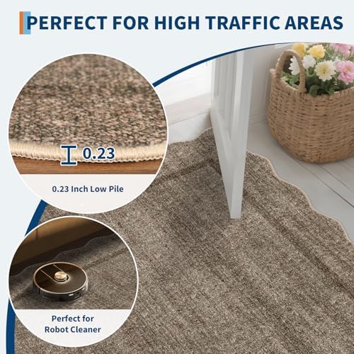 GarveeHome Scalloped Round Rugs 6Ft Washable Area Rug for Playroom, Taupe - Image 5