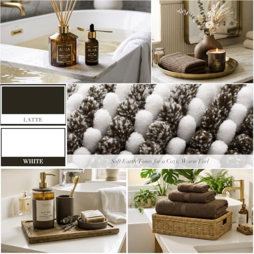 BSICPRO Bathroom Rugs Sets 2 Piece, Non Slip Striped Bath Mats, Latte - Image 3