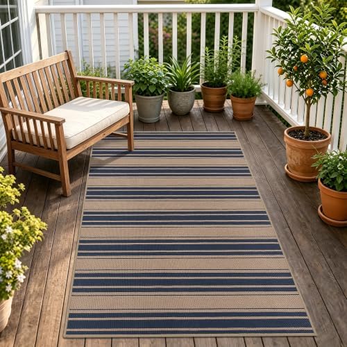 Striped Easy Jute 4x6 Outdoor Rug Washable Non Slip Khaki Rugs for Entryway Indoor Outdoor Farmhouse Neutral Front Door Mat for Backyard Patio Proch Living Room - Image 3