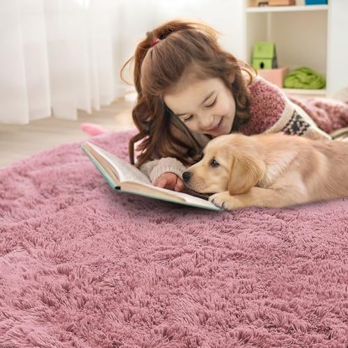 OLANLY Pale Pink Round Rugs for Bedroom - Machine Washable, 6 ft Circle Area Rugs for Living Room, Soft and Fluffy Shaggy Carpet for Teen Girls and Boys, Nursery Rooms, Dorms, Home Decor Aesthetic - Image 5