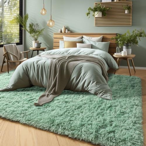 Sage Green Rugs for Bedroom 4x6 Ft, Fluffy Plush Fuzzy Carpet for Kids Room - Image 2