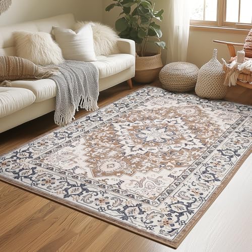 Lessymo 3 x 5 Area Rugs for Living Room, Washable Boho Carpets Brown Beige by Lessymo