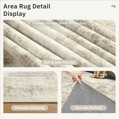 Soalmost Abstract 5x5 Round Rug 5ft Circle Living Room Rugs, Beige/Gray - Image 6