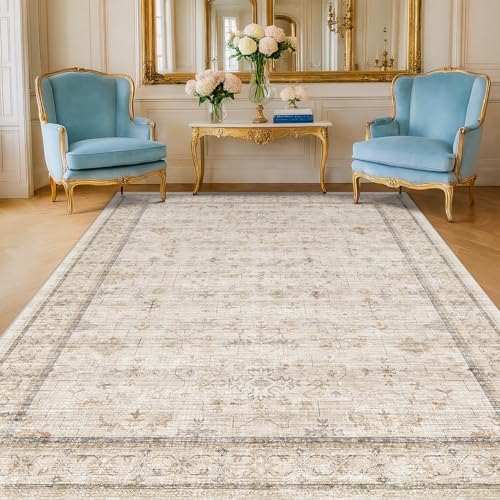 Farmhouse 6x8 Area Rug for Living Room, Beige Cream Large Rug for Bedroom, Dining Room & Home Office, Soft Modern Carpet for Neutral Home Decor, Non-Slip Washable Floor Rug for High-Traffic Areas by HazoHaus