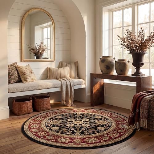 SAFAVIEH Lyndhurst Round Rug 4', Black & Red LNH212G by Unknown