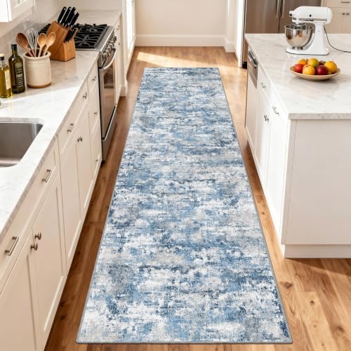 2.6x8ft Wide Rug Runners for Hallways Non Slip,Kitchen Runners,Ocean Blue by TTelephant