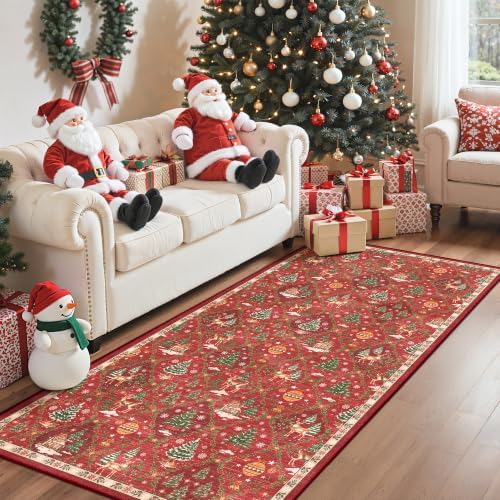 Madane Christmas Washable Kitchen Runner Rug 3x6, Red Runners for Hallways by Madane