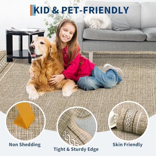 GarveeHome Scalloped Washable 5x7 Area Rugs for Living Room, Non Slip, Jute - Image 5