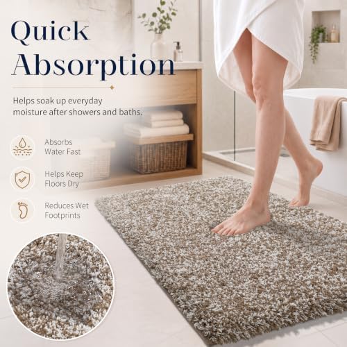 Yimobra Bathroom Runner Rug Non Slip Washable 60x24, Bath Mat, Brown&White - Image 5