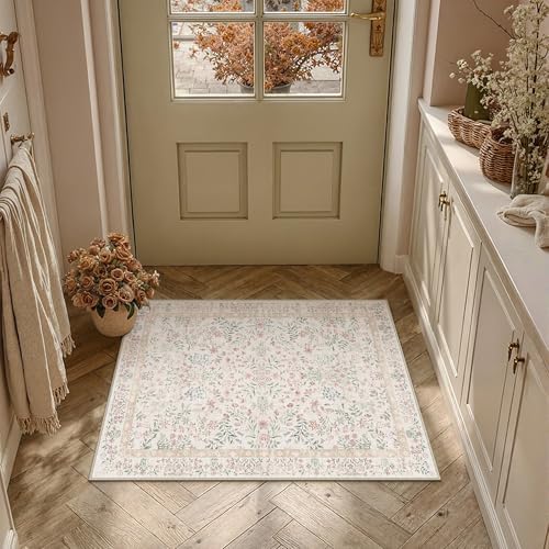 PureCozy 2x3 Pink Floral Small Entryway Rug Vintage Farmhouse Style by PureCozy