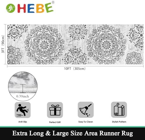 HEBE Hallway Runner Rug 3'x10', Washable Non Slip Kitchen Rug Runner - Image 2