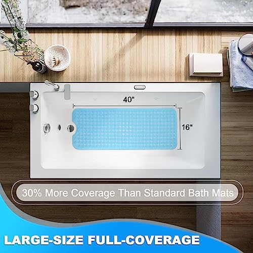 Bathtub and Shower Mats, 40x16 Inch Extra Large Non Slip Soft Bath Tub Mat with Suction Cups and Drain Holes for Bathroom Floor, Machine Washable, Clear Blue - Image 4