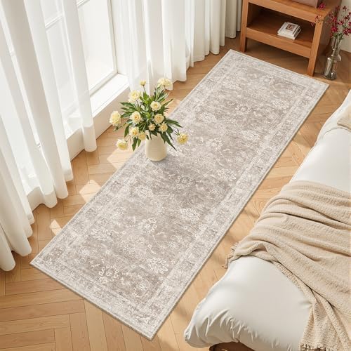 Madane Washable Runner Rug 2x5, Vintage Kitchen Hallway Rug Brown/Sand by Madane
