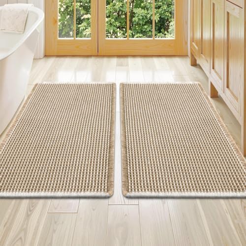Smiry Waffle Bathroom Rugs Sets 2 Piece (36x24+36x24, Brown & Cream) by Smiry
