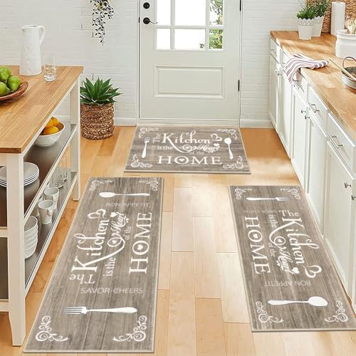 Vaukki Boho Kitchen Rug Sets 3 Piece,Dark Brown Washable Kitchen Floor Mat - Image 5