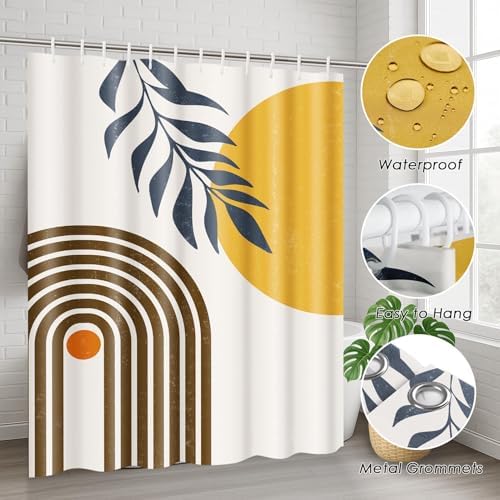 Bathroom Sets with Shower Curtain and Rugs Set of 4 Boho Midcentury - Image 6