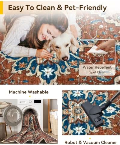 RELEANY Washable Area Rug, Runner 3'x10', Red/Orange/Blue/Brown - Image 4