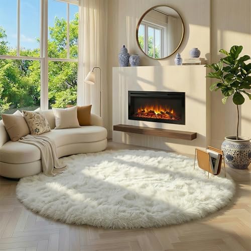 Amdrebio Ivory Cream White Round Area Rug 5Ft for Kids Bedroom Living Room - Image 3