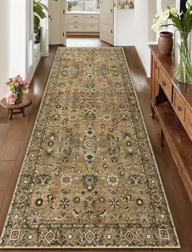 Tangsoo 2.6x8 Washable Runner Rugs for Hallway, Non Slip Vintage Brown by Tangsoo