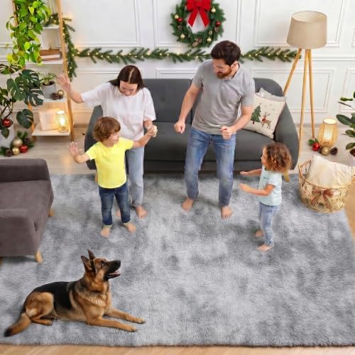 ONASAR 6x9 Area Rugs for Living Room, Large Tie-Dyed Light Grey Fluffy Shag Rug for Bedroom, Ultra Soft Plush Floor Big Indoor Carpet for Baby Kids Girls Boys Teen Dorm Nursery Home Decor - Image 4