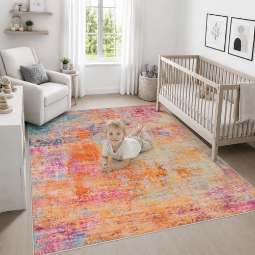 Area Rug Living Room: 4x4 Modern Washable Soft Carpet Galaxy Haze - Image 5