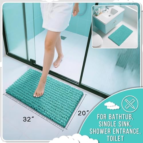 Yimobra Bathroom Rugs Non Slip Washable 32x20 Inch - Ultra Soft Absorbent Chenille Bath Mat, Quick Dry Shaggy Floor Carpet for Tub Shower, Lake Blue Home Decor Accessories - Image 2